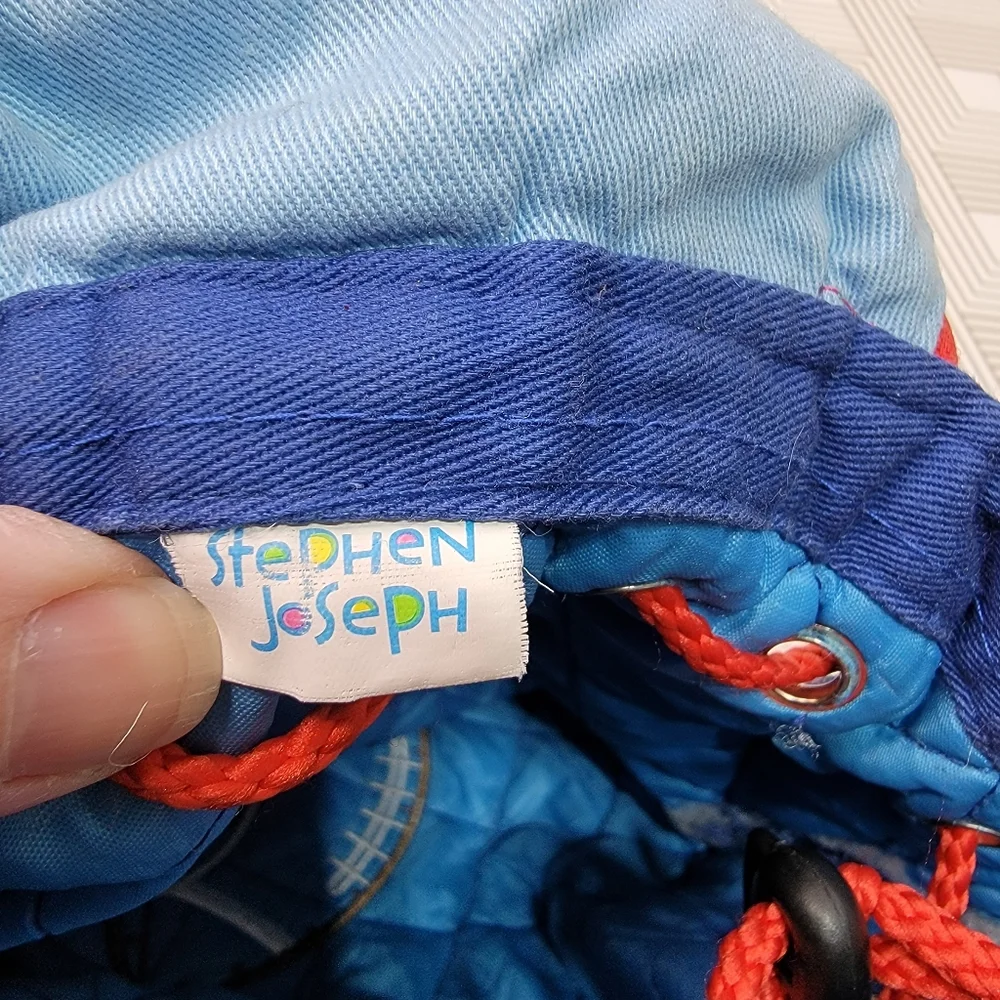 Stephen Joseph Quilted Backpack Sports Blue & Red Ages 3+ Drawstring Closure.